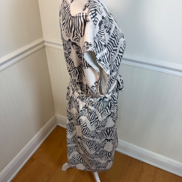 The Limited Zebra Print Belted Midi Dress Black Cream Animal Print Women Size L - Picture 3 of 11